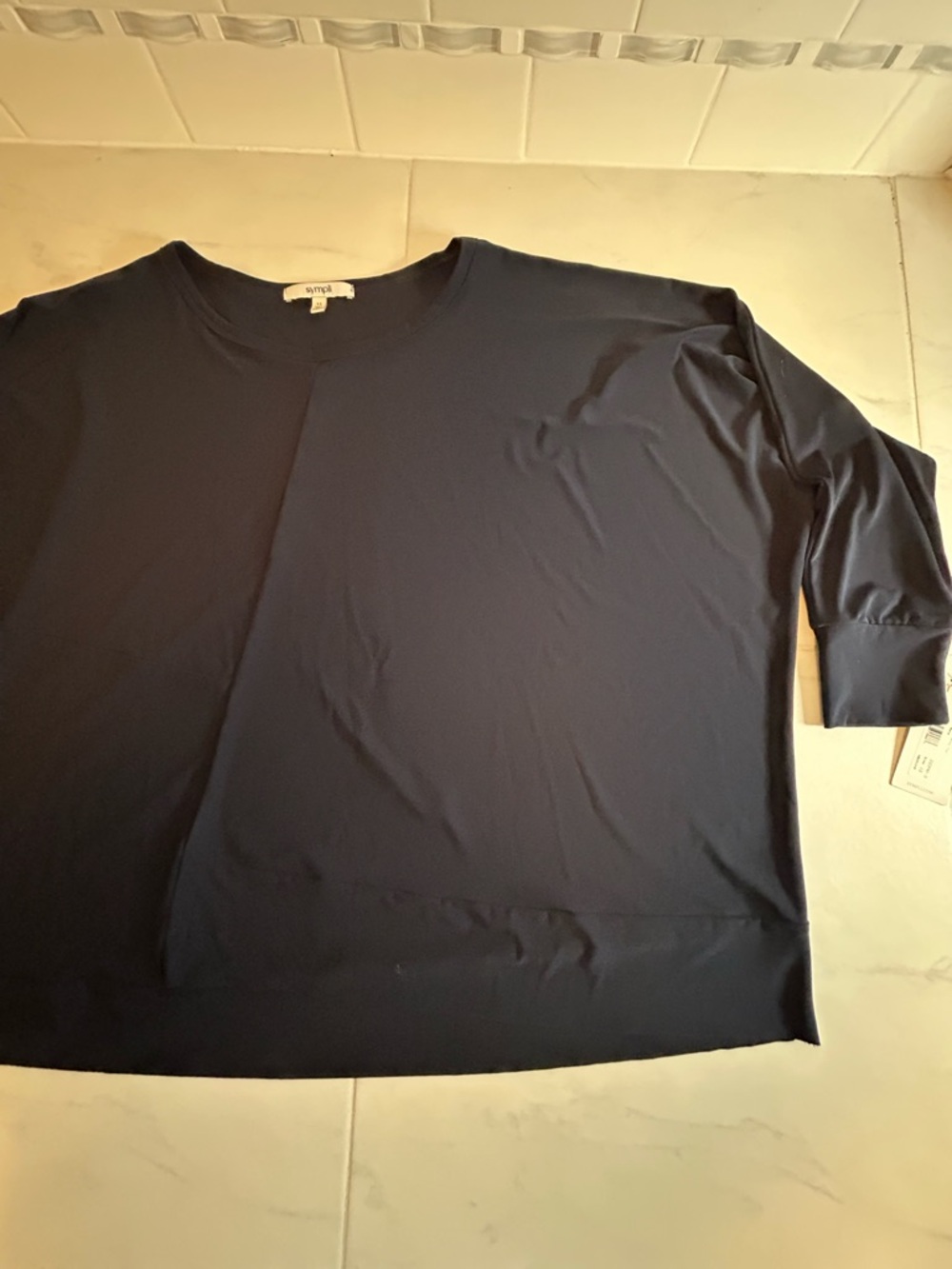 Sympli Navy Blue Relaxed Crew Neck Top. New!  Trim boxy Top
